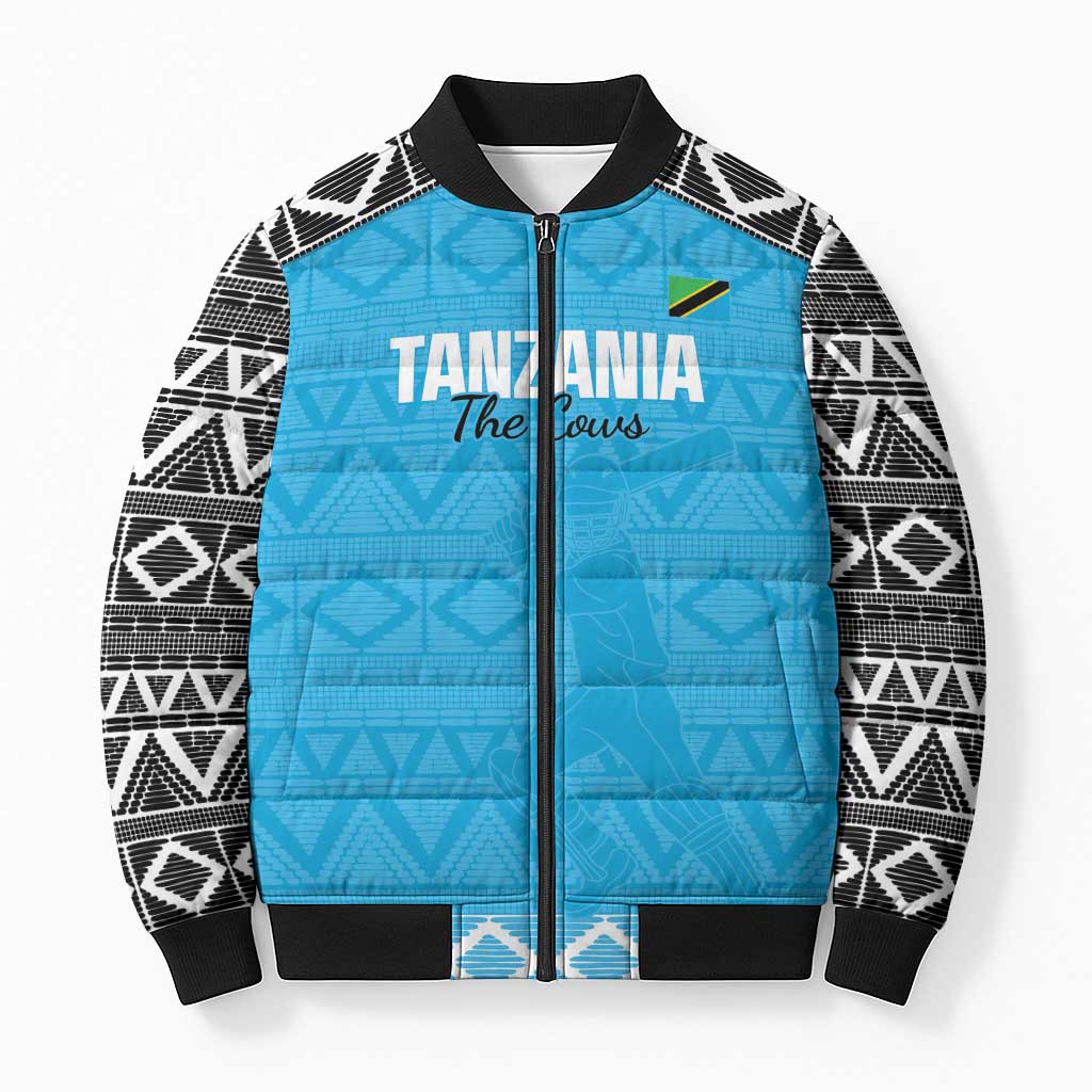 Custom Tanzania Cricket Bomber Puffer Jacket Go Cows Sporty African Pattern - Wonder Print Shop