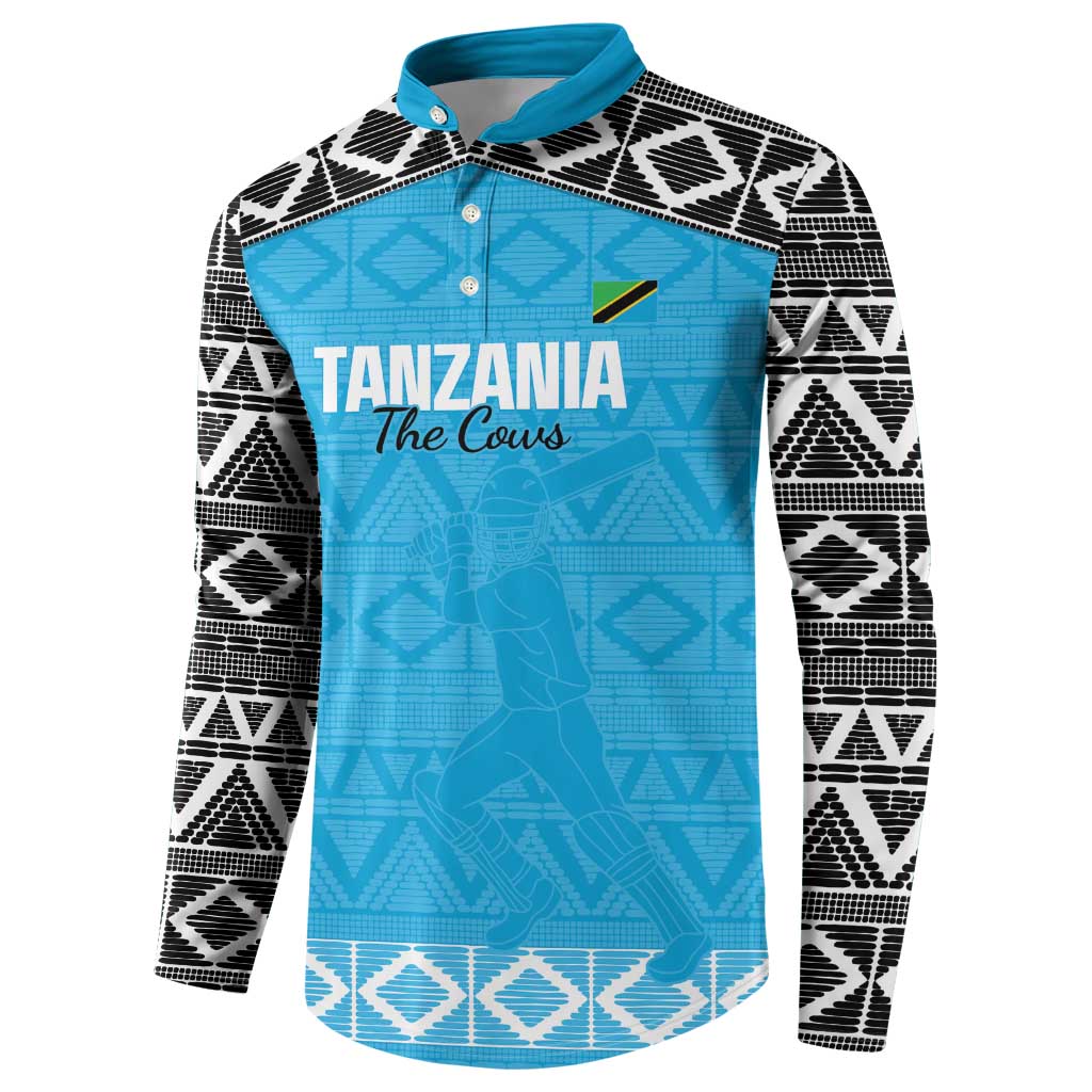 Custom Tanzania Cricket Button Sweatshirt Go Cows Sporty African Pattern - Wonder Print Shop