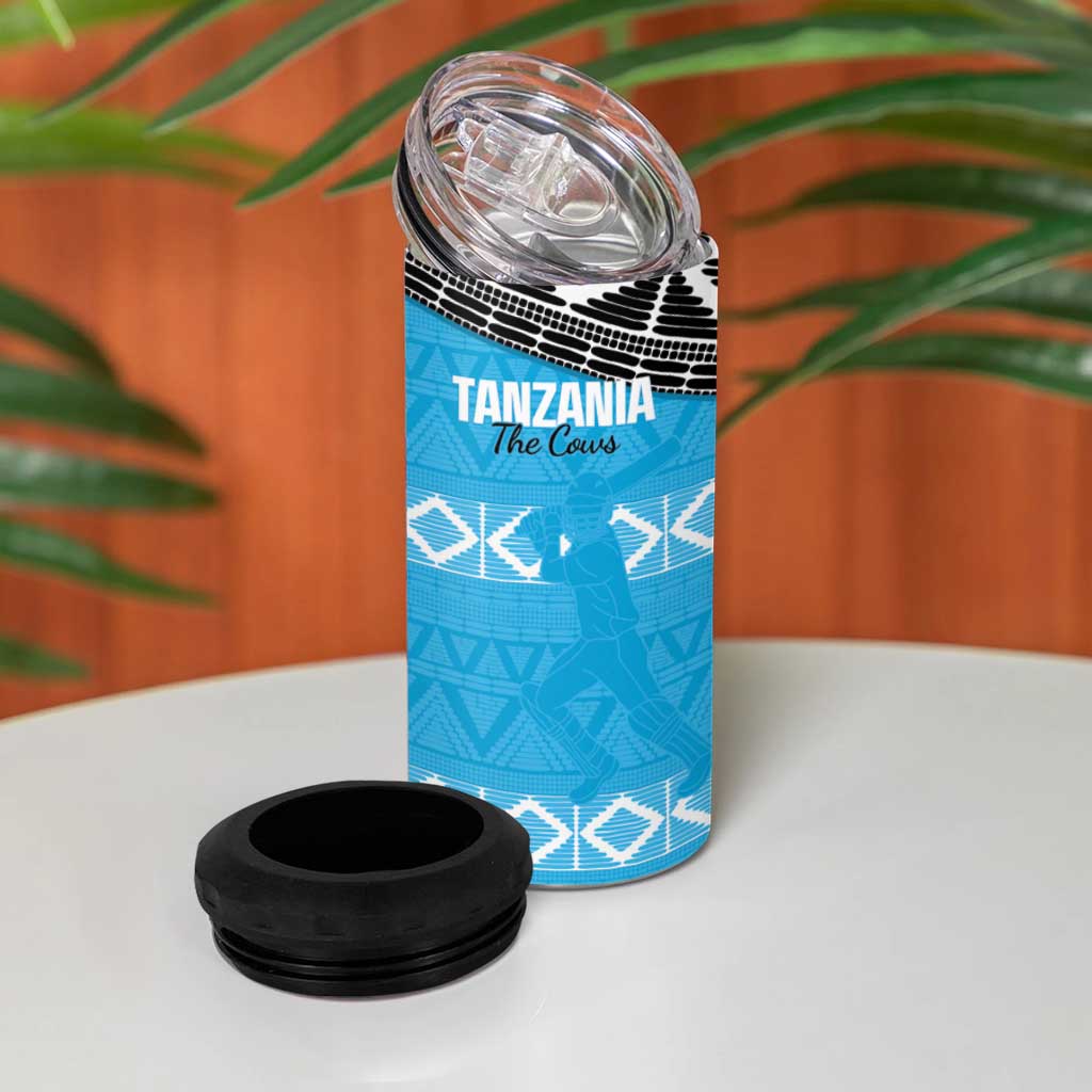 Custom Tanzania Cricket 4 in 1 Can Cooler Tumbler Go Cows Sporty African Pattern - Wonder Print Shop