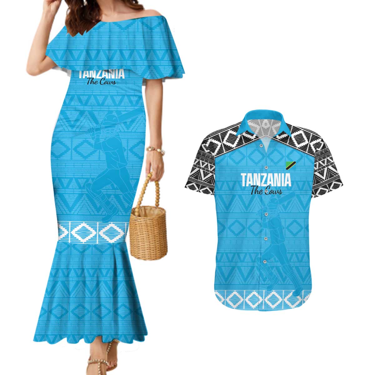 Custom Tanzania Cricket Couples Matching Mermaid Dress and Hawaiian Shirt Go Cows Sporty African Pattern - Wonder Print Shop