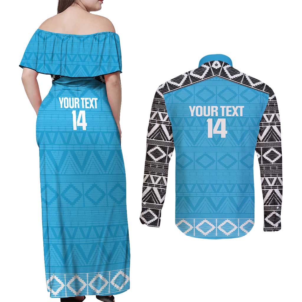 Custom Tanzania Cricket Couples Matching Off Shoulder Maxi Dress and Long Sleeve Button Shirt Go Cows Sporty African Pattern - Wonder Print Shop