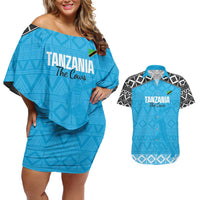 Custom Tanzania Cricket Couples Matching Off Shoulder Short Dress and Hawaiian Shirt Go Cows Sporty African Pattern - Wonder Print Shop