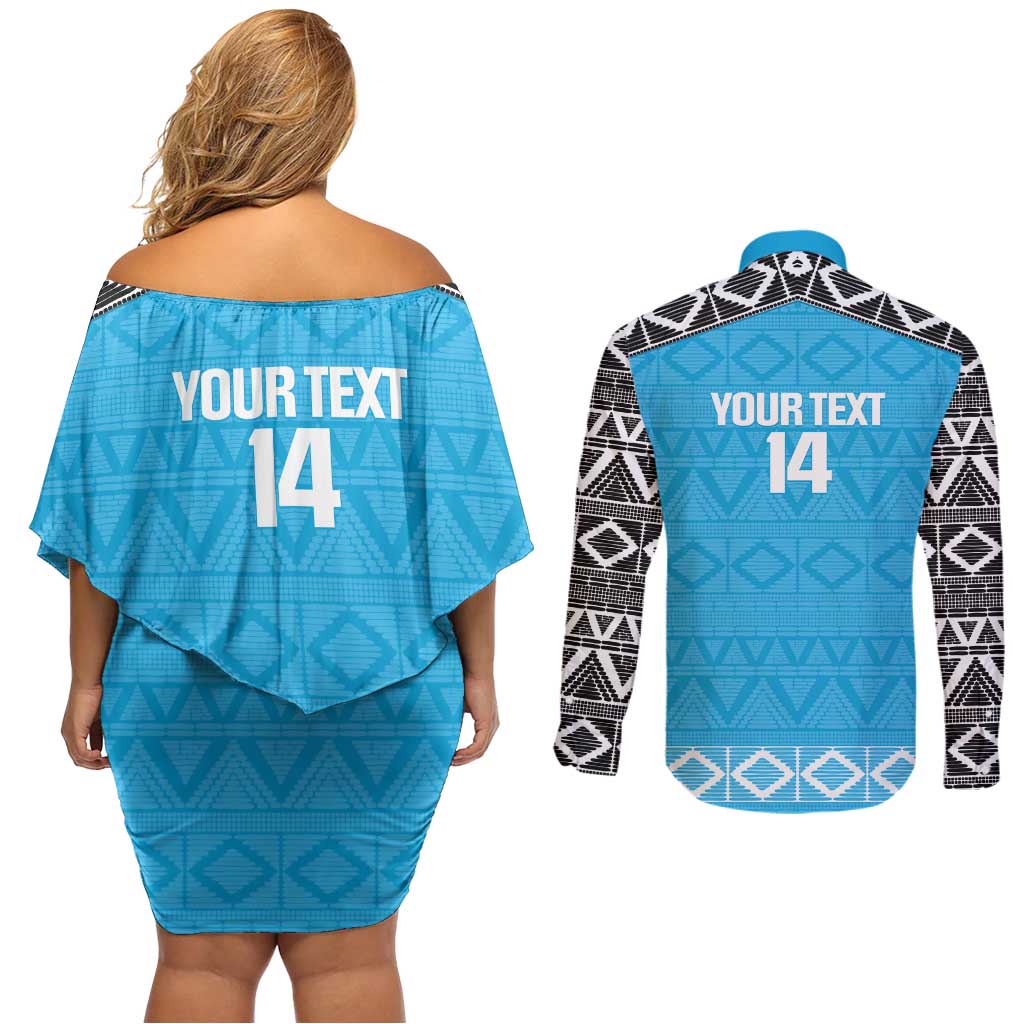 Custom Tanzania Cricket Couples Matching Off Shoulder Short Dress and Long Sleeve Button Shirt Go Cows Sporty African Pattern - Wonder Print Shop