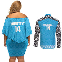 Custom Tanzania Cricket Couples Matching Off Shoulder Short Dress and Long Sleeve Button Shirt Go Cows Sporty African Pattern - Wonder Print Shop