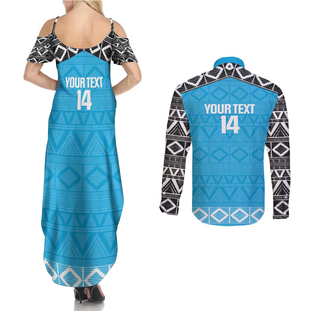 Custom Tanzania Cricket Couples Matching Summer Maxi Dress and Long Sleeve Button Shirt Go Cows Sporty African Pattern - Wonder Print Shop