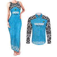 Custom Tanzania Cricket Couples Matching Tank Maxi Dress and Long Sleeve Button Shirt Go Cows Sporty African Pattern - Wonder Print Shop
