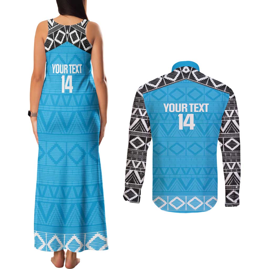Custom Tanzania Cricket Couples Matching Tank Maxi Dress and Long Sleeve Button Shirt Go Cows Sporty African Pattern - Wonder Print Shop