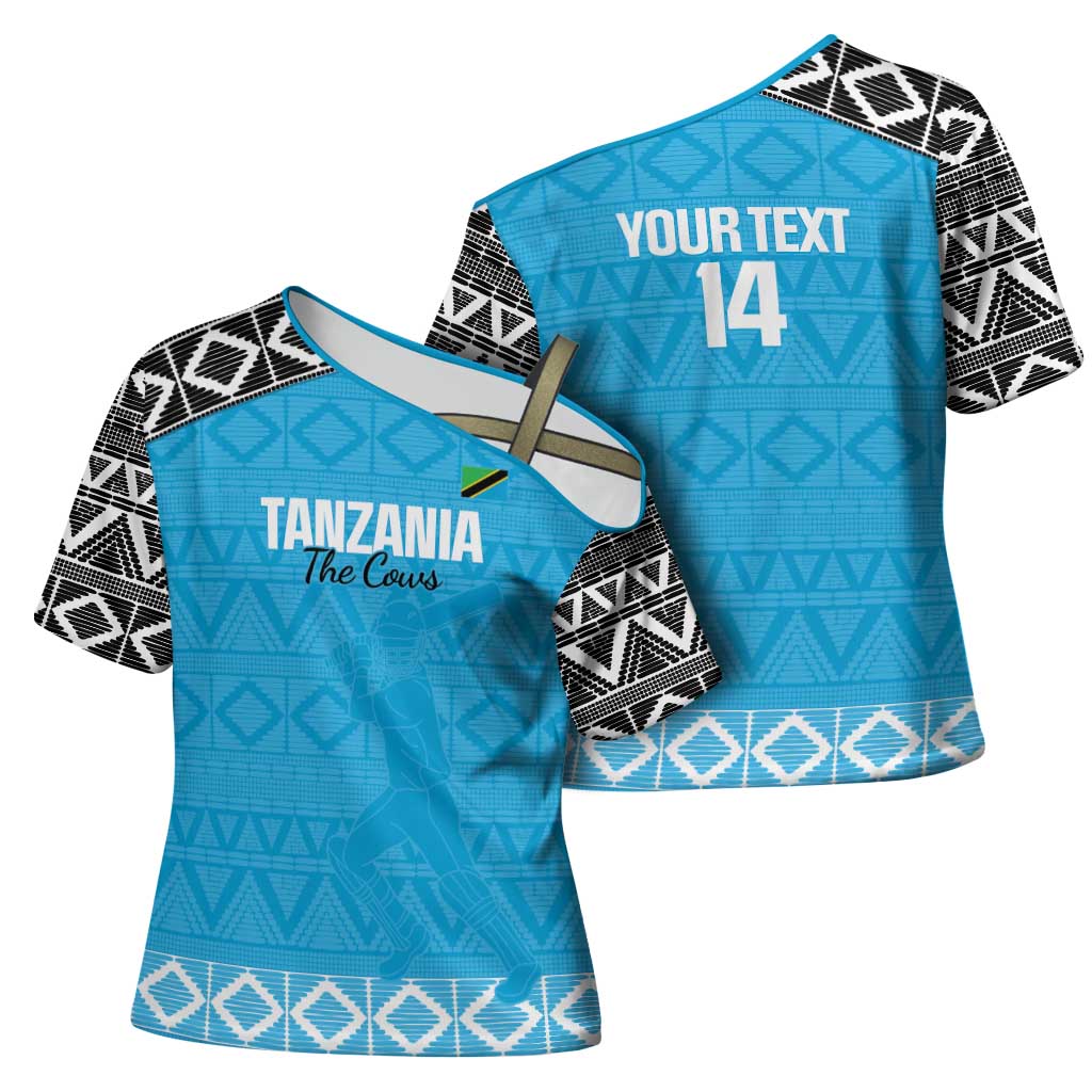Custom Tanzania Cricket Cross Shoulder Shirt Go Cows Sporty African Pattern - Wonder Print Shop