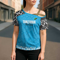 Custom Tanzania Cricket Cross Shoulder Shirt Go Cows Sporty African Pattern - Wonder Print Shop