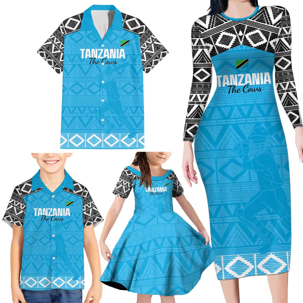 Custom Tanzania Cricket Family Matching Long Sleeve Bodycon Dress and Hawaiian Shirt Go Cows Sporty African Pattern - Wonder Print Shop