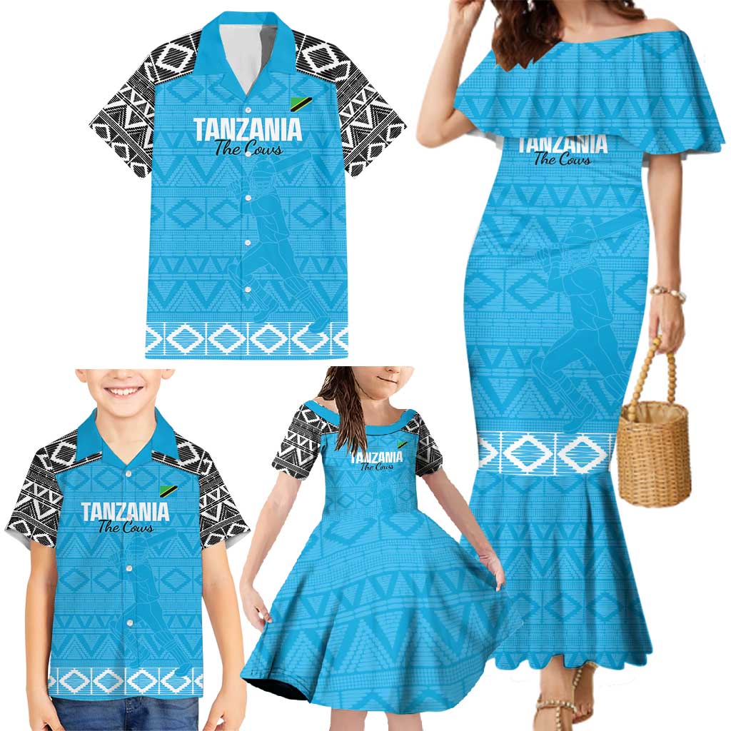 Custom Tanzania Cricket Family Matching Mermaid Dress and Hawaiian Shirt Go Cows Sporty African Pattern - Wonder Print Shop