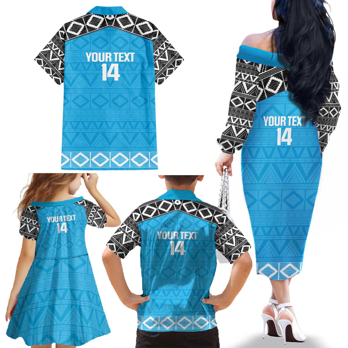 Custom Tanzania Cricket Family Matching Off The Shoulder Long Sleeve Dress and Hawaiian Shirt Go Cows Sporty African Pattern - Wonder Print Shop