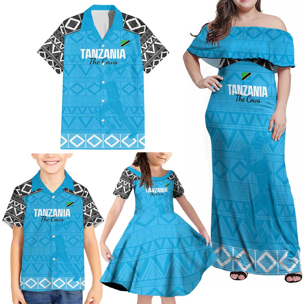 Custom Tanzania Cricket Family Matching Off Shoulder Maxi Dress and Hawaiian Shirt Go Cows Sporty African Pattern - Wonder Print Shop