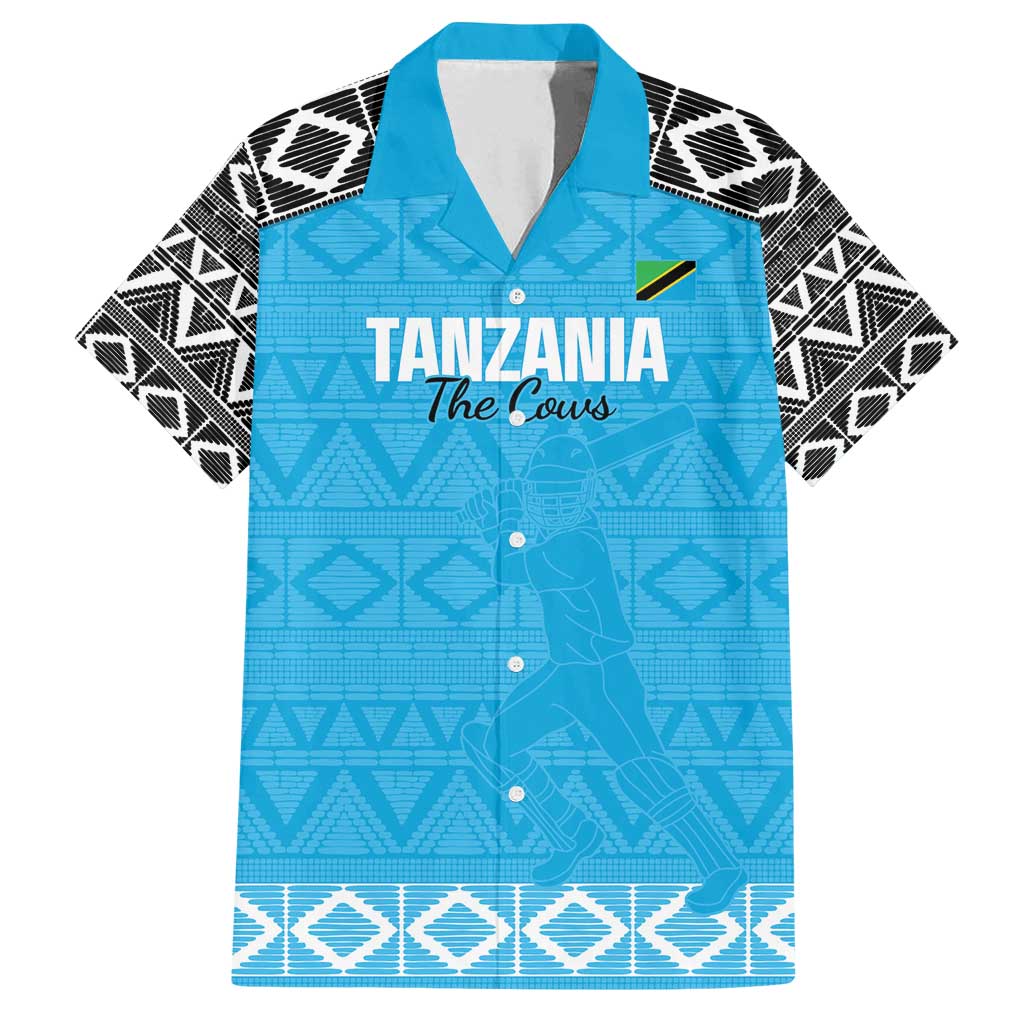 Custom Tanzania Cricket Family Matching Off Shoulder Short Dress and Hawaiian Shirt Go Cows Sporty African Pattern - Wonder Print Shop