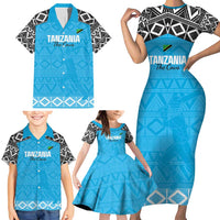 Custom Tanzania Cricket Family Matching Short Sleeve Bodycon Dress and Hawaiian Shirt Go Cows Sporty African Pattern - Wonder Print Shop