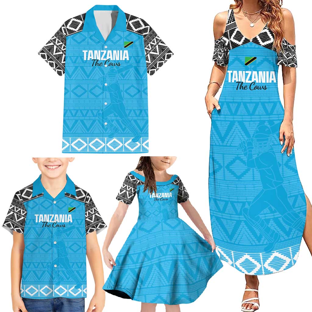 Custom Tanzania Cricket Family Matching Summer Maxi Dress and Hawaiian Shirt Go Cows Sporty African Pattern - Wonder Print Shop