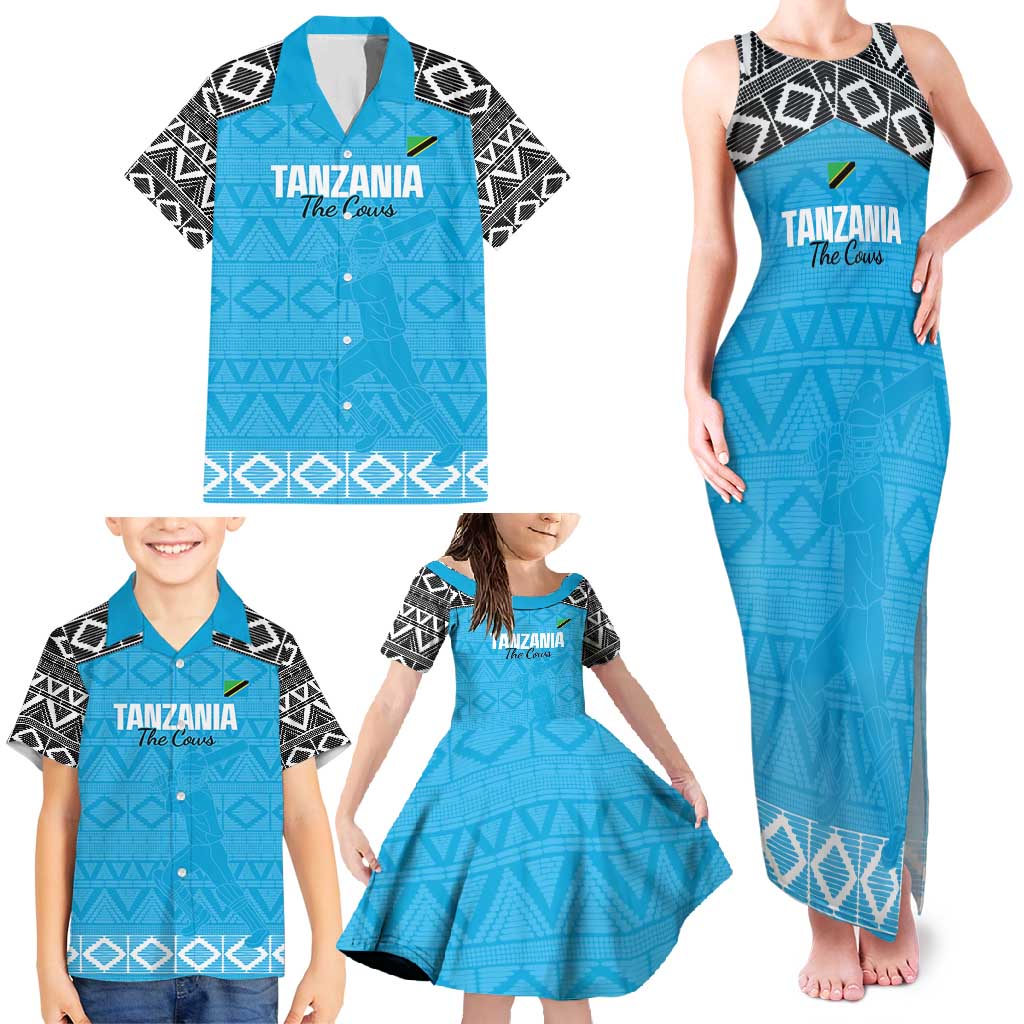 Custom Tanzania Cricket Family Matching Tank Maxi Dress and Hawaiian Shirt Go Cows Sporty African Pattern - Wonder Print Shop