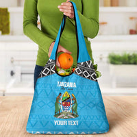 Custom Tanzania Cricket Grocery Bag Go Cows Sporty African Pattern - Wonder Print Shop