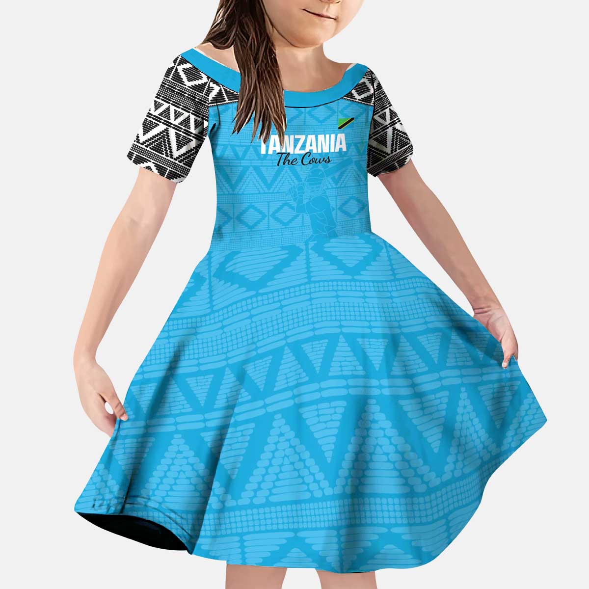 Custom Tanzania Cricket Kid Short Sleeve Dress Go Cows Sporty African Pattern - Wonder Print Shop