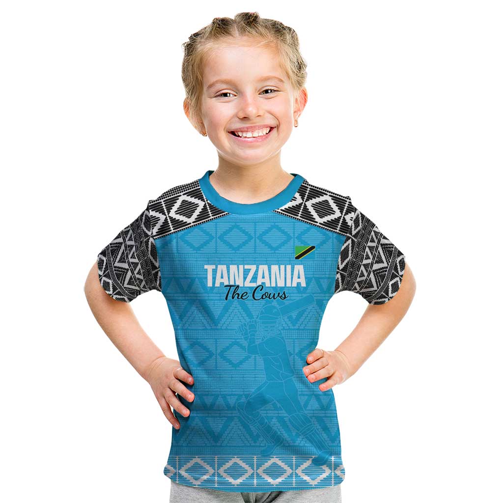 Custom Tanzania Cricket Kid T Shirt Go Cows Sporty African Pattern - Wonder Print Shop