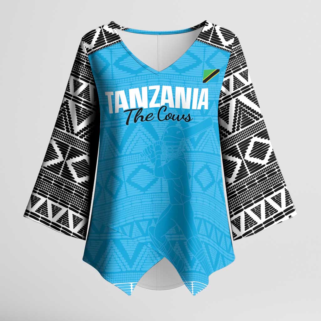 Custom Tanzania Cricket Kimono Sleeve Blouse Go Cows Sporty African Pattern - Wonder Print Shop