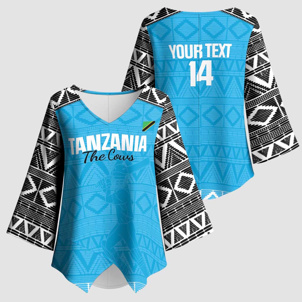 Custom Tanzania Cricket Kimono Sleeve Blouse Go Cows Sporty African Pattern - Wonder Print Shop