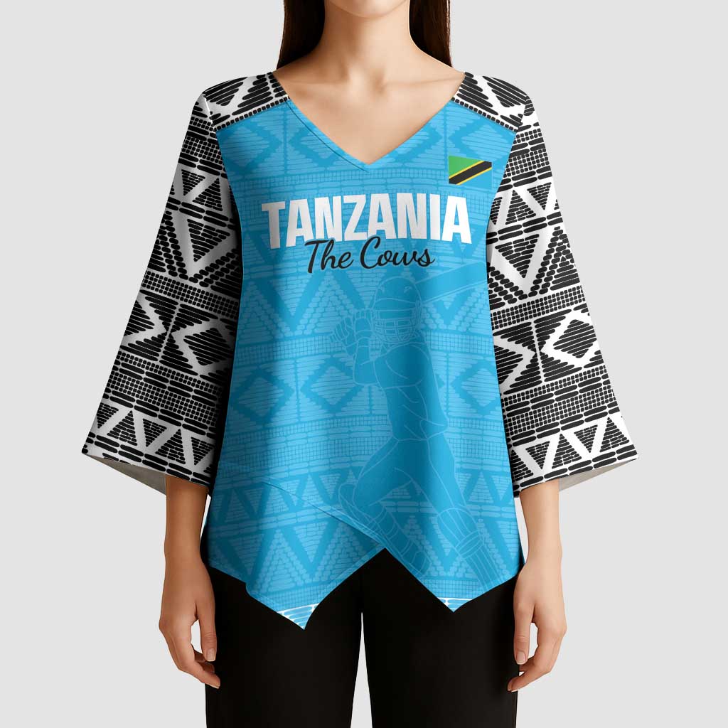 Custom Tanzania Cricket Kimono Sleeve Blouse Go Cows Sporty African Pattern - Wonder Print Shop
