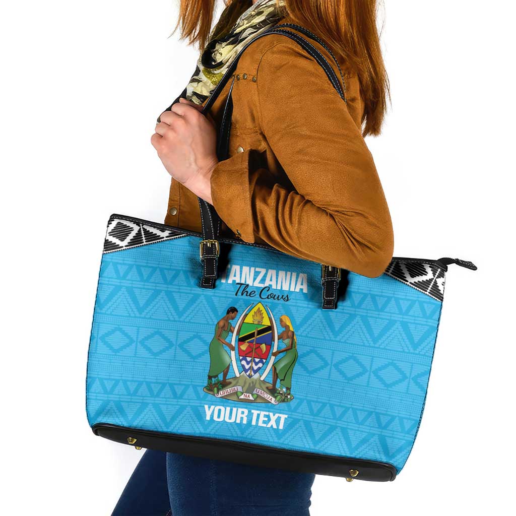 Custom Tanzania Cricket Leather Tote Bag Go Cows Sporty African Pattern - Wonder Print Shop