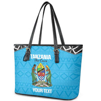 Custom Tanzania Cricket Leather Tote Bag Go Cows Sporty African Pattern - Wonder Print Shop