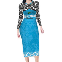 Custom Tanzania Cricket Long Sleeve Bodycon Dress Go Cows Sporty African Pattern - Wonder Print Shop