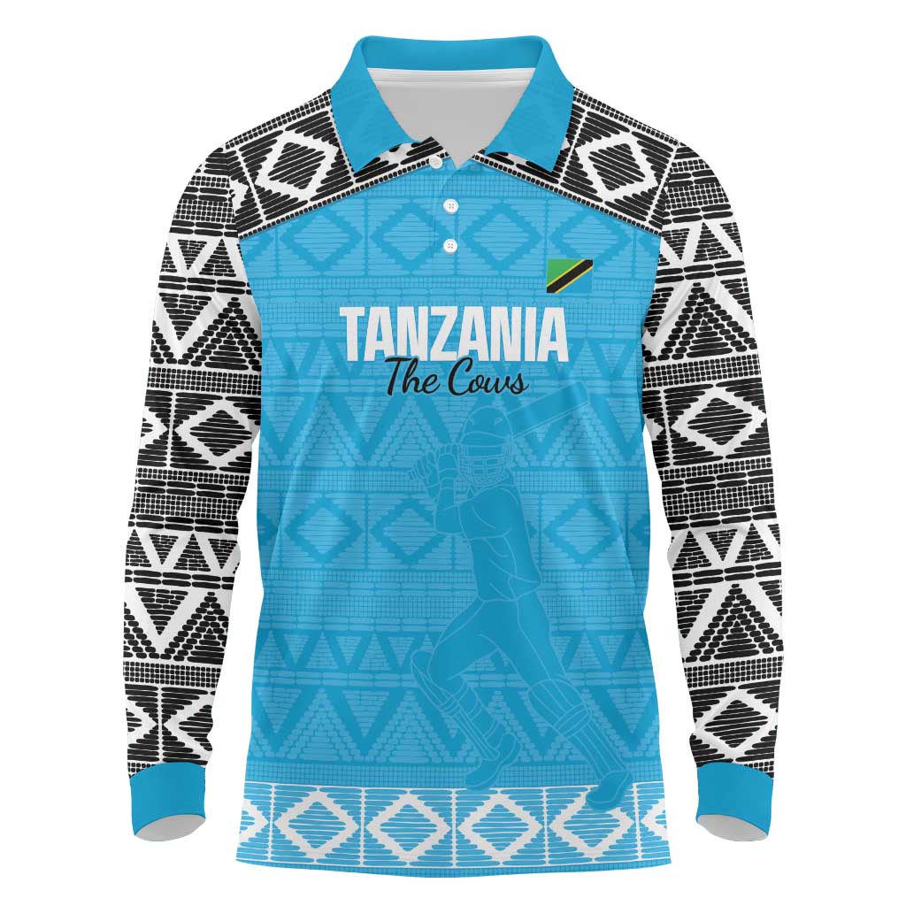 Custom Tanzania Cricket Long Sleeve Polo Shirt Go Cows Sporty African Pattern - Wonder Print Shop