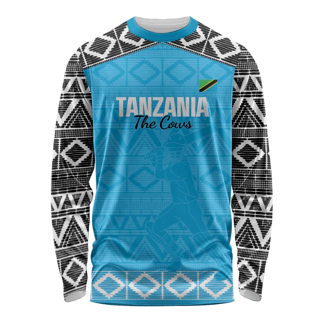 Custom Tanzania Cricket Long Sleeve Shirt Go Cows Sporty African Pattern - Wonder Print Shop