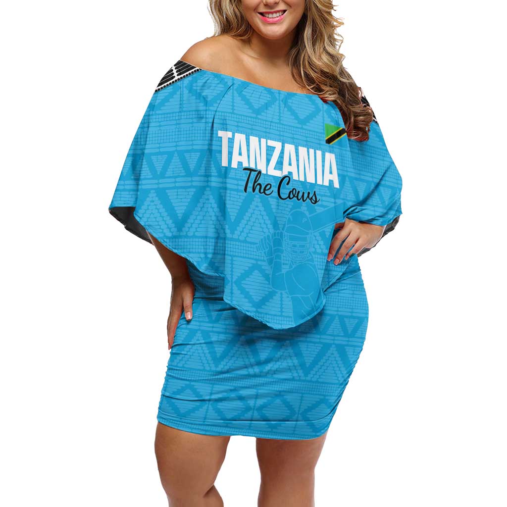 Custom Tanzania Cricket Off Shoulder Short Dress Go Cows Sporty African Pattern - Wonder Print Shop