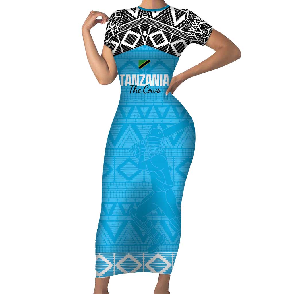 Custom Tanzania Cricket Short Sleeve Bodycon Dress Go Cows Sporty African Pattern - Wonder Print Shop