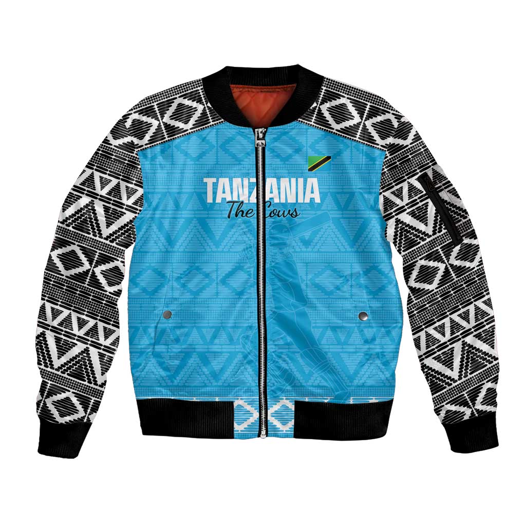 Custom Tanzania Cricket Sleeve Zip Bomber Jacket Go Cows Sporty African Pattern - Wonder Print Shop