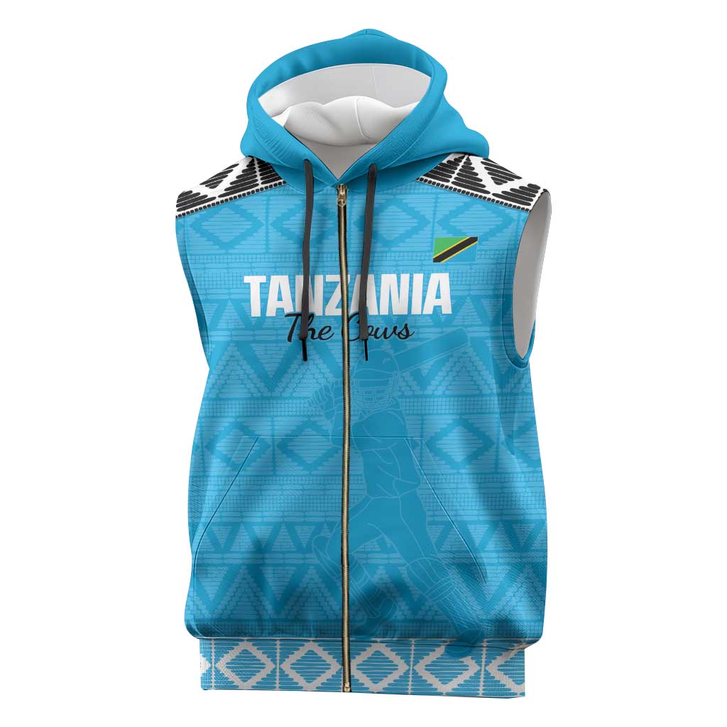 Custom Tanzania Cricket Sleeveless Zip Hoodie Go Cows Sporty African Pattern - Wonder Print Shop