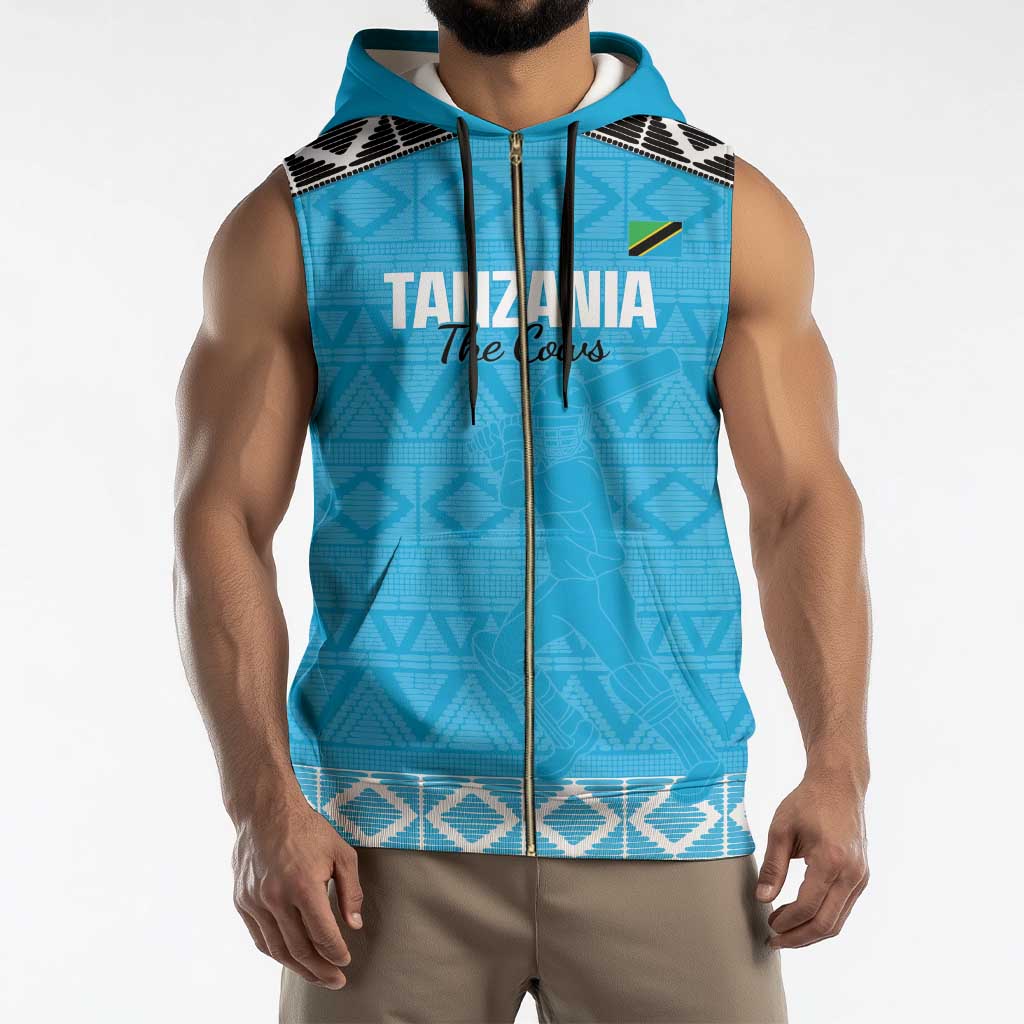 Custom Tanzania Cricket Sleeveless Zip Hoodie Go Cows Sporty African Pattern - Wonder Print Shop