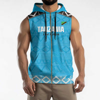 Custom Tanzania Cricket Sleeveless Zip Hoodie Go Cows Sporty African Pattern - Wonder Print Shop