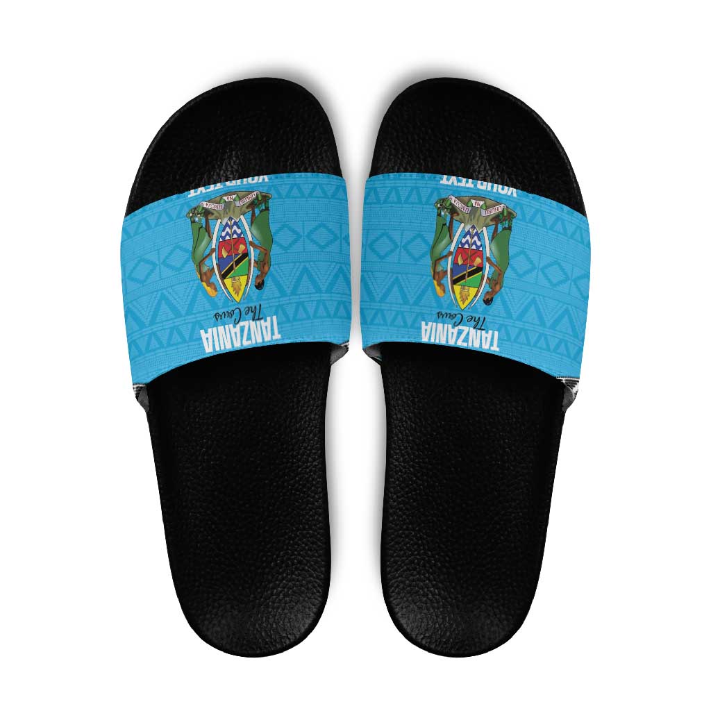 Custom Tanzania Cricket Slide Sandals Go Cows Sporty African Pattern - Wonder Print Shop