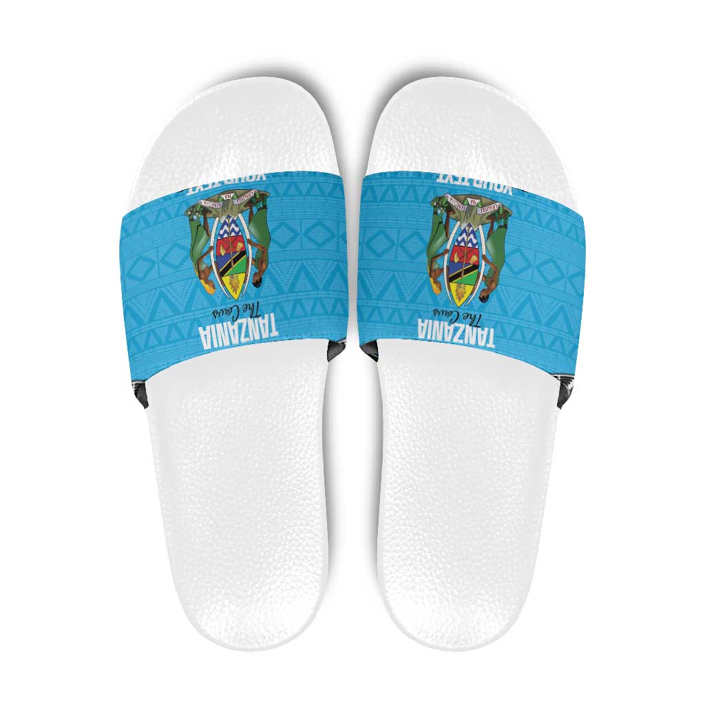 Custom Tanzania Cricket Slide Sandals Go Cows Sporty African Pattern - Wonder Print Shop