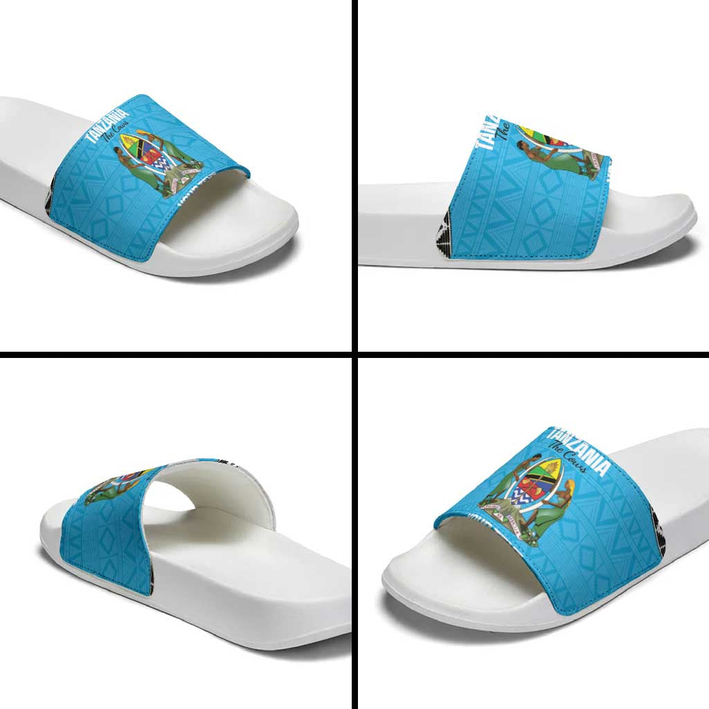Custom Tanzania Cricket Slide Sandals Go Cows Sporty African Pattern - Wonder Print Shop