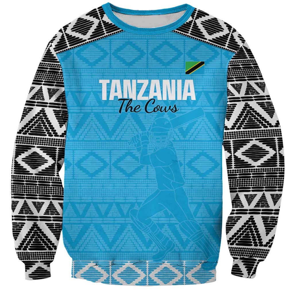 Custom Tanzania Cricket Sweatshirt Go Cows Sporty African Pattern - Wonder Print Shop