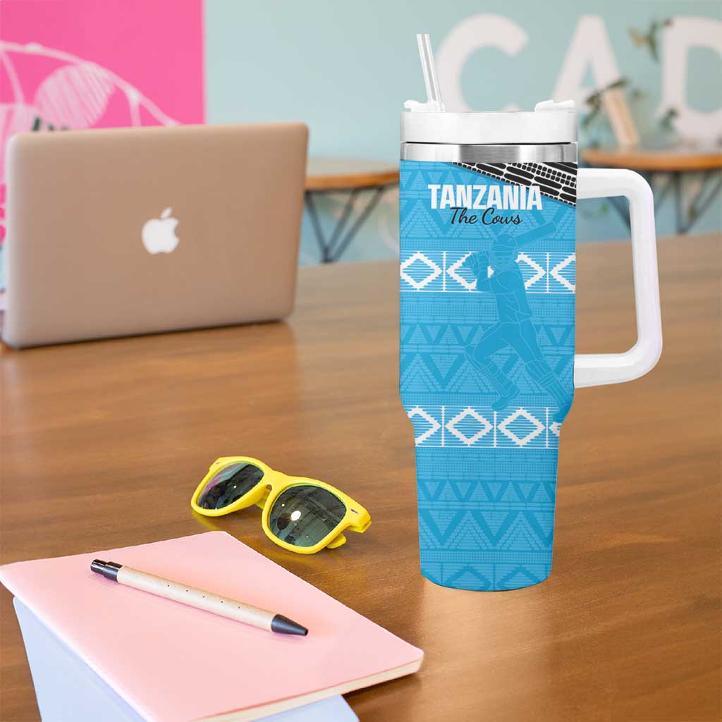 Custom Tanzania Cricket Tumbler With Handle Go Cows Sporty African Pattern - Wonder Print Shop