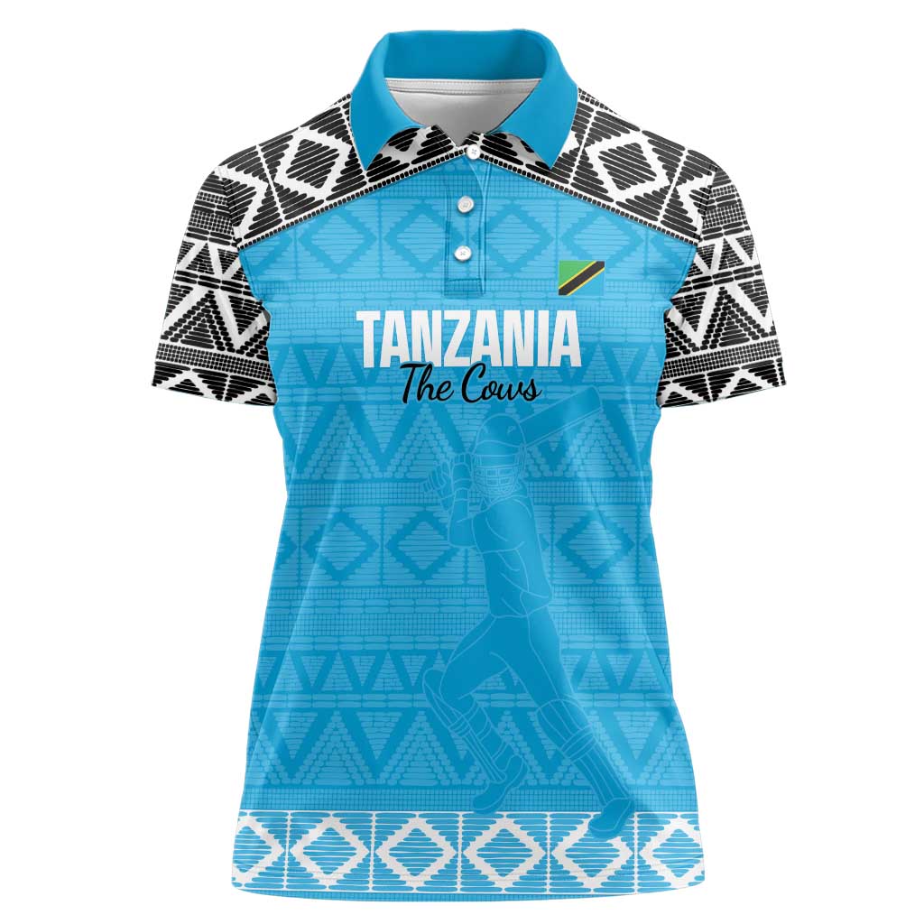 Custom Tanzania Cricket Women Polo Shirt Go Cows Sporty African Pattern - Wonder Print Shop