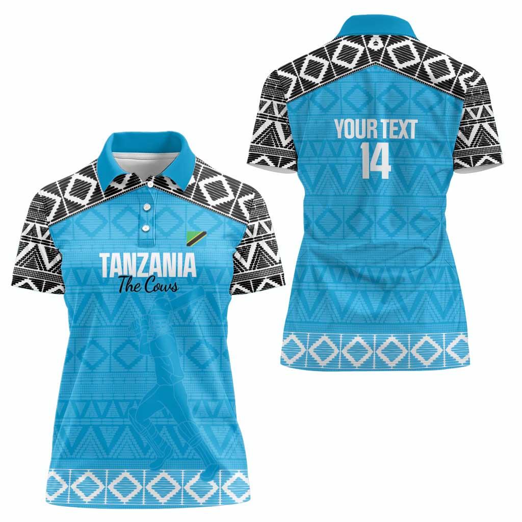Custom Tanzania Cricket Women Polo Shirt Go Cows Sporty African Pattern - Wonder Print Shop