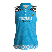 Custom Tanzania Cricket Women Sleeveless Polo Shirt Go Cows Sporty African Pattern - Wonder Print Shop