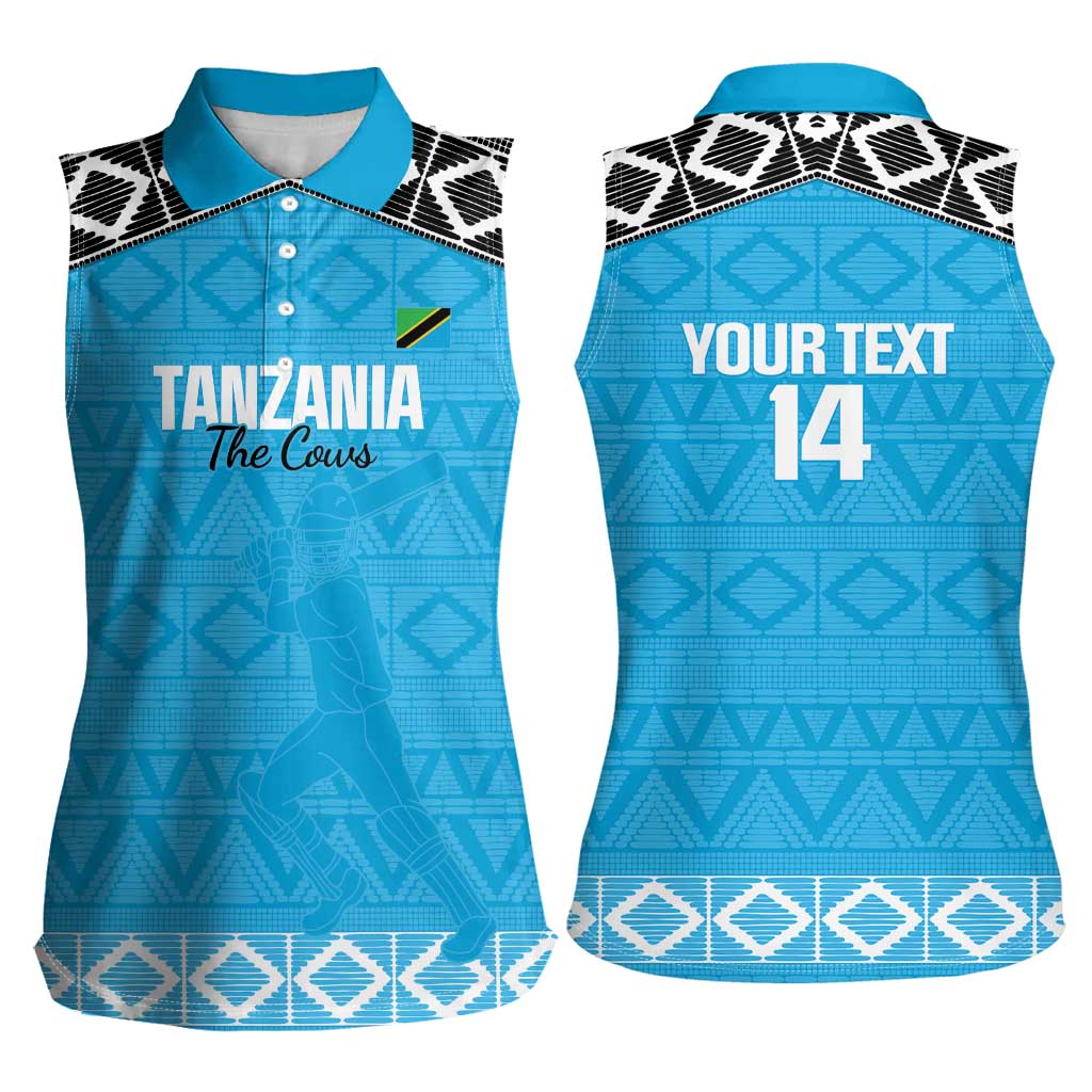 Custom Tanzania Cricket Women Sleeveless Polo Shirt Go Cows Sporty African Pattern - Wonder Print Shop