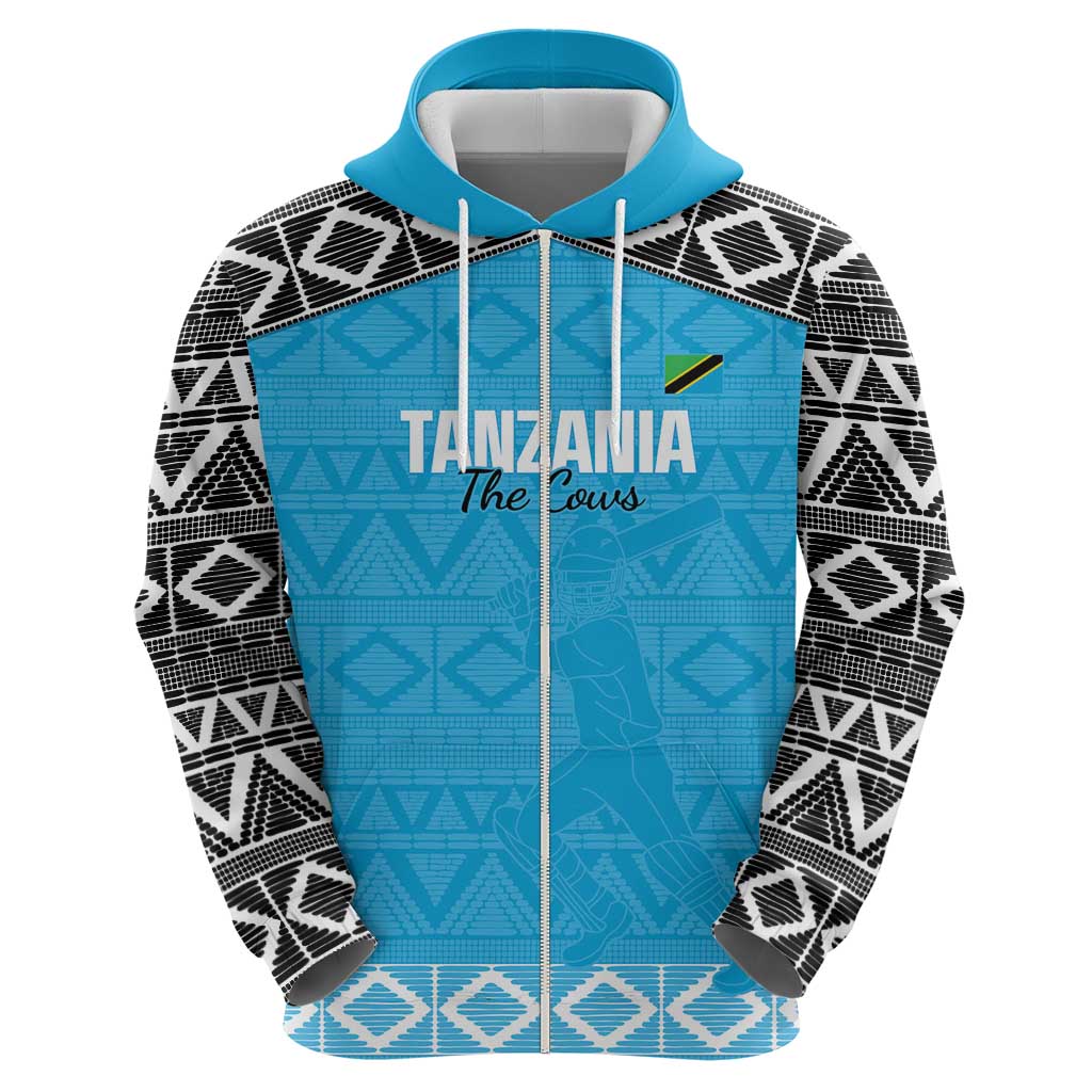 Custom Tanzania Cricket Zip Hoodie Go Cows Sporty African Pattern - Wonder Print Shop