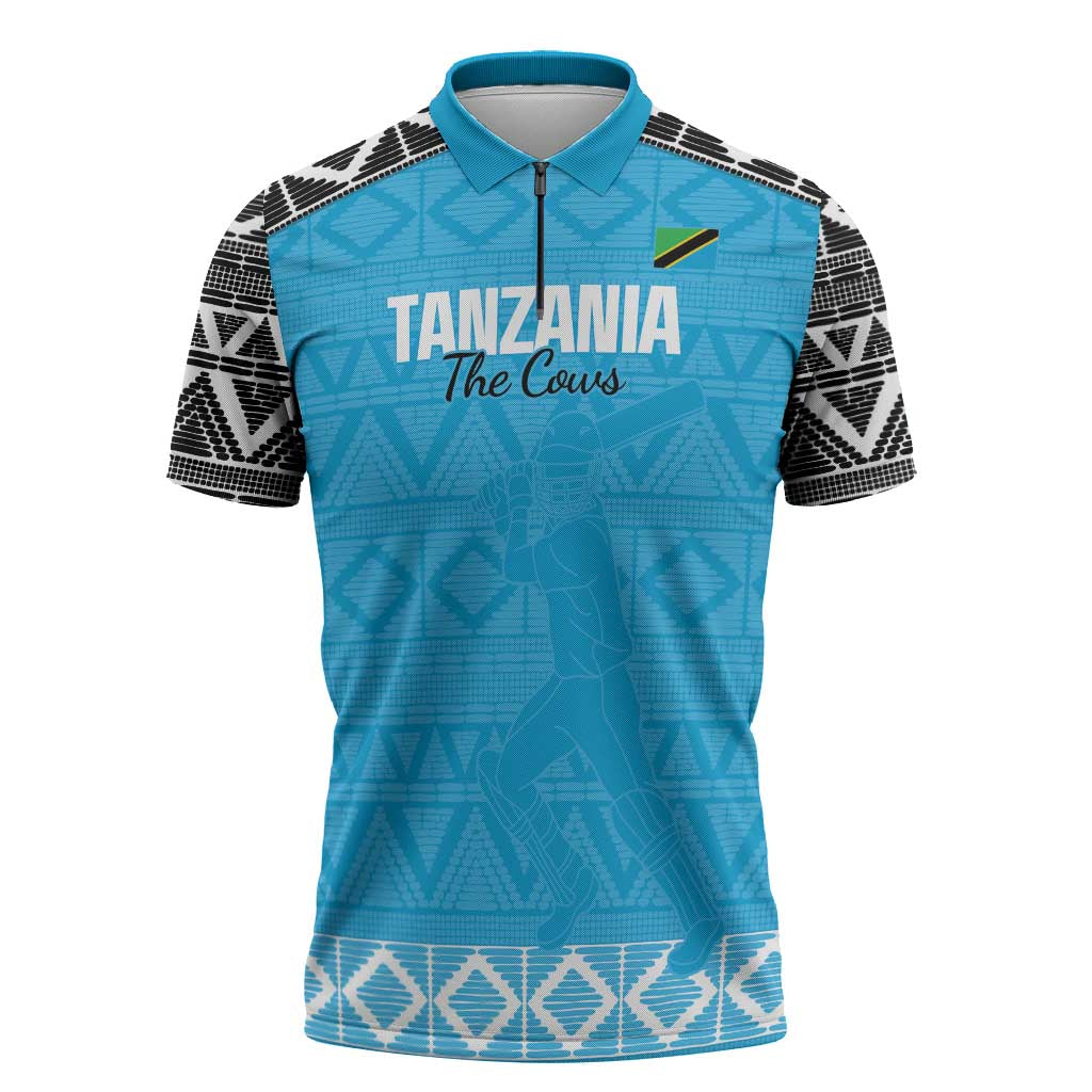Custom Tanzania Cricket Zipper Polo Shirt Go Cows Sporty African Pattern - Wonder Print Shop