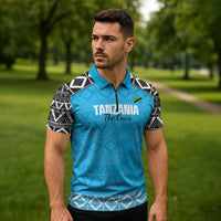Custom Tanzania Cricket Zipper Polo Shirt Go Cows Sporty African Pattern - Wonder Print Shop